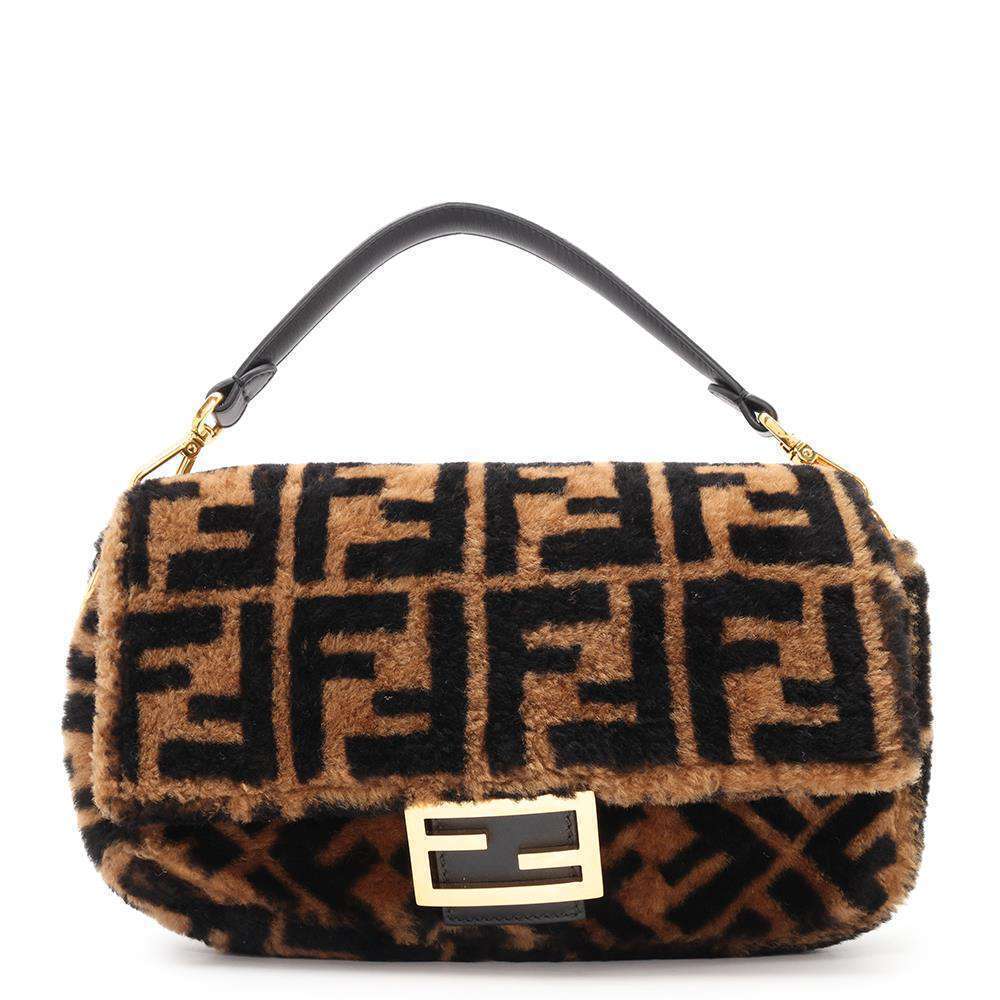 Fendi Baguette Fur Handbag Black